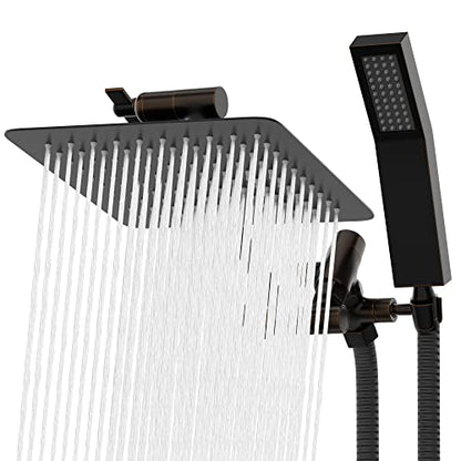 All Metal Shower Head 8" Dual Square Shower Head With Handheld Wand 71in Hose Set, High Pressure Rain Shower Heads Combo, 3-Way Diverter Rainfall Showerhead with Adjustable Extension Arm - color: Oil Rubbed Bronze, size: 8 Inches, 2.5 GPM