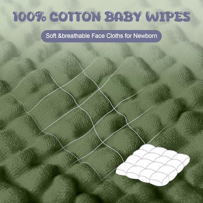 20 Pcs Baby Muslin Washcloth 12 x 12 Inch 100% Cotton Soft and Absorbent Muslin Washcloth Burp Cloth Wipe Newborn Face Towel for Baby Boy Girl Sensitive Skin(White, Light Green, Green) - color: White, Light Green, Green