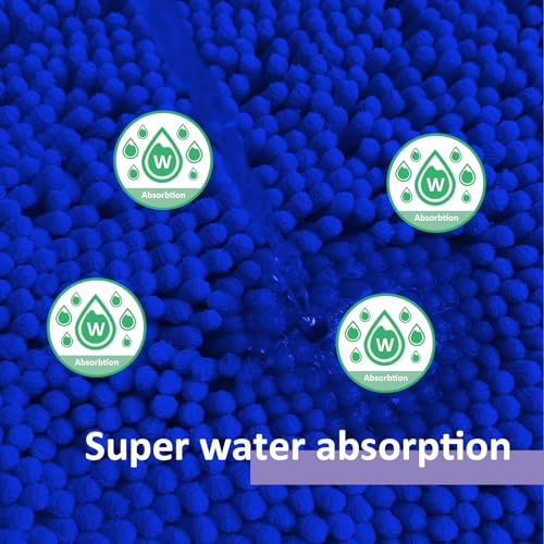 RUN HELIX Bath Rugs Non Slip Washable 2 Piece Non Slip Extra Absorbent Shaggy Chenille Bathroom Rugs and Mats Sets - color: Deep Blue