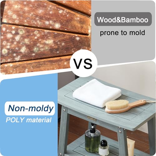 HDPS Shower Bench Seat Waterproof Shower Stool for Inside Shower with Shelf | Spa Bathroom Chair Seat with Adjustable Feet, Waterproof, Anti-Rotting, No-Slip, Space-Save, No-Maintenance, Oil-Printed Gray - color: Oil-printed Gray, size: L Size(21*13*18'')