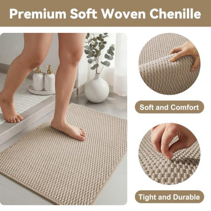 Triohero Bathroom Rugs Non Slip Washable, Super Absorbent Thin Bath Mat Small Quick Dry Low Pile Bathroom Rug, Beige 16x24 - color: Beige New, size: 16"x24"