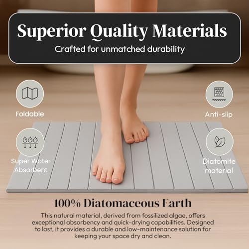 Foldable Stone Bath Mat for Bathroom, Diatomaceous Earth, 24" x 16", 1 Pack | Absorbs Water in Seconds, Easy & Compact Storage, For Bathrooms, Kitchens, Pet Areas, Includes Safety Mat & Sanding Tool - style: Roll-up/Foldable