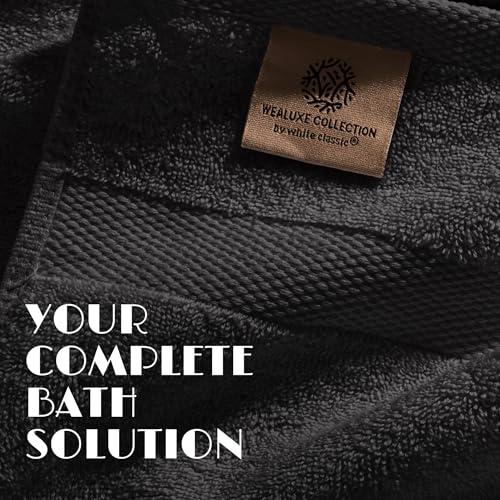 Black Bath Towel Set of 6 - 100% Cotton Highly Absorbent Towels for Bathroom, 2 Luxury Bath Towels 650GSM, 2 Hand Towels, 2 Washcloths - color: Black