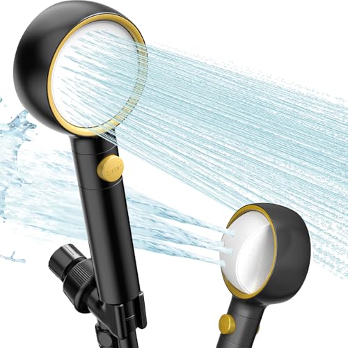 Latest High Pressure Filtered Shower Head With Handheld With 360° Rotating Panel,5 Spray Modes,Anti-Clog Nozzles,Hard Water Filter,59" Stainless Steel Hose&Adjustable Zinc Alloy Bracket,For Families - color: Matte Black