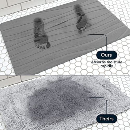 Stone Bath Mat for Bathroom, Dries in Seconds - Diatomaceous Earth, Gray | Super absorbent, quick-drying & easy to clean. Natural material that lasts — restores with light sanding. - color: Grey