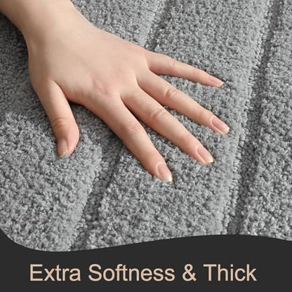 Luxury Long Bathroom Rugs Runner 24x48 Inch Bath Rug Non Slip, Grey | Thick Soft and Absorbent Microfiber Bath Mat, Rubber Backing Striped Rug Carpets, Machine Washable Plush Mats - color: Grey, size: 24" X 48"