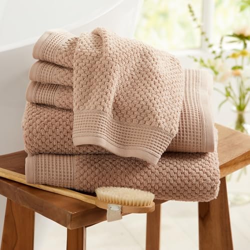 Belle Collection 100% Cotton Waffle Textured 6 Piece Towel Set | Super Soft Quick Dry Bath & Hand Towels, Washcloths | Beige - color: Beige, size: 6 Piece Set