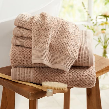 Belle Collection 100% Cotton Waffle Textured 6 Piece Towel Set | Super Soft Quick Dry Bath & Hand Towels, Washcloths | Beige - color: Beige, size: 6 Piece Set