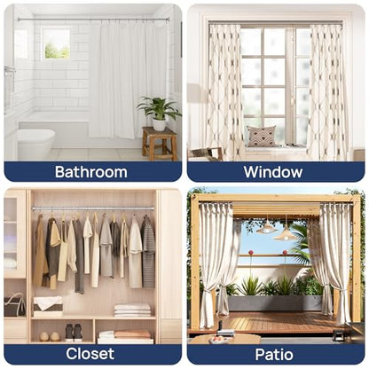 ENJOYBASICS 2 Pack Tension Curtain Rod, 32-66" Adjustable, Stable, Nickel | Secure Hold with Strong Spring & Non-Slip Ends, No-Drill, No Tools, Sag-Resistant, Waterproof, Fits Windows, Showers & Closet - color: Nickel, size: 32-66"