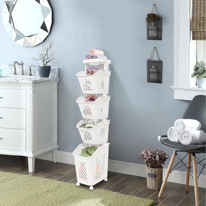 2/3/4-Layer Laundry Basket, Washing Storage Clothes Hamper w/Wheels, Narrow Vertical Rolling Laundry Cart, Bathroom Bedroom Clothes Storage Basket Cart for Towels, Blankets, for Hotel, Dorm (4-Tier) - size: 4-Tier