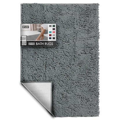 Hearth & Harbor Bathroom Rugs, Chenille Bath Mat - Machine Washable Bath Mats for Bathroom Non-Slip Backing Rubber, Quick Dry Bathroom Mat, 24 x 36 - Frost Grey - color: Frost Grey, style: 24 x 36