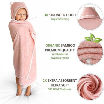 Premium Toddler Towels with Hood - Extra Soft Rayon from Bamboo Toddler Bath Towel (Pink) - color: Pink
