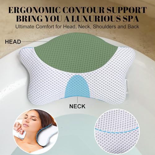 Non Slip Bath Pillow, Luxury Spa Bathtub Head & Neck Rest Support, Permeable Quick Drying Air Mesh Tub Pillow with 4 Large Suction Cups, Fits Any Tubs, Soft and Relaxing (White) - color: White