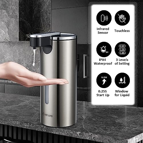 Automatic Soap Dispenser, Automatic Liquid Soap Dispenser Touchless, 12oz/340ml, 3-Level Adjustable, Battery Operated, Water-Resistant for Bathroom, Kitchen and School, Clog-Free, Stainless Steel - color: Chromed & Stainless Steel