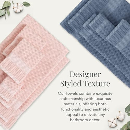NY Loft 100% Cotton 6-Piece Bath Towel Set | Pink | Oeko-TEX | Quick-Dry | 30" x 52" Bath Towels | 16" x 28" Hand Towels | 12" x 12" Washcloths | Super Absorbent | Designer-Styled Texture - color: Light Pink, size: 6 Piece Set