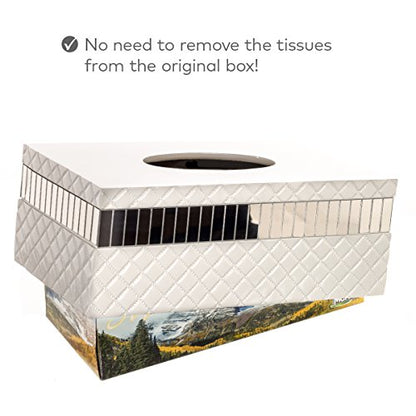Creative Scents Quilted Mirror Rectangle Tissue Box Cover - White Tissue Box Holder Rectangular for Bathroom with Durable Bottom Slider - Tissue holders Decorative White Bathroom Accessories and Decor - style: Rectangle Tissue Box