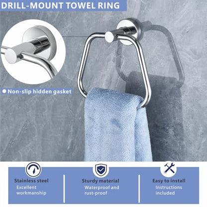 Bath Towel Ring, Bathroom Hardware Towel Holder, Chrome Towel Ring for Bathroom, Modern Trapezoid Wall Mounted Towel Hanger, 304 Stainless Steel (Chrome) - color: Chrome