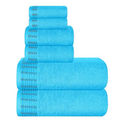 Ultra Soft 6 Pack Cotton Towel Set, Contains 2 Bath Towels 28x55 inch, 2 Hand Towels 16x24 inch & 2 Wash Cloths 12x12 inch, Ideal Everyday use, Compact & Lightweight - Turquoise Blue - color: Turquoise Blue, size: 6 Pack Set