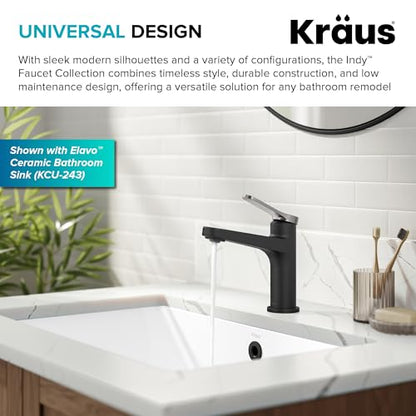 KRAUS Indy Single Handle One Hole Bathroom Sink Faucet in Spot-Free Brushed Nickel/Matte Black, KBF-1411SFBNMB - color: Spot Free Brushed Nickel/Matte Black, style: Basin + Pop-Up Drain