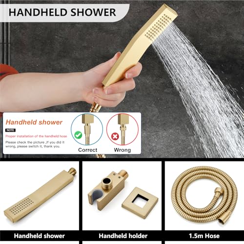 Midanya Shower Faucet Set with Handheld Sprayer,8 Inch,Brushed Gold | Rough-in Shower Valve and Trim Kit Included,Square Rain Head,Wall Mount Shower System,All Metal,Bathroom - color: Gold, size: 8 Inch