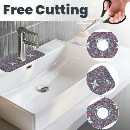 Diatomite Faucet Mat for Kitchen Fast Drying Sink & Bathroom Counter, Super Absorbent Water Sink Protectors Prevent Moisture Buildup, Sink Splash Guard Mandala Style - color: Mandala