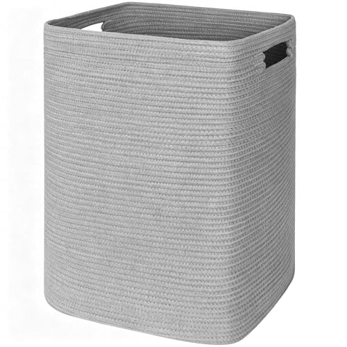 Large Laundry Hamper 16"x13"x22" - Tall Woven Laundry Basket, Cotton Rope Dirty Clothes Hamper, Baby Kids Nursery Wicker Laundry Basket, Bedroom Aesthetic, Soft Laundry Bin, Gray Hamper, 75L - color: Gray