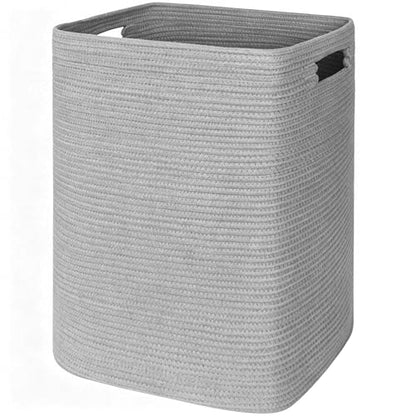 Large Laundry Hamper 16"x13"x22" - Tall Woven Laundry Basket, Cotton Rope Dirty Clothes Hamper, Baby Kids Nursery Wicker Laundry Basket, Bedroom Aesthetic, Soft Laundry Bin, Gray Hamper, 75L - color: Gray