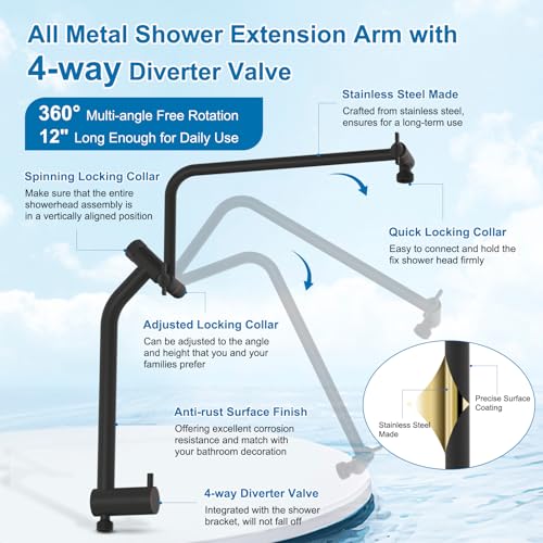 Metal 12" Rain Showerhead with 10-Spray Handheld, Easy Reach 4-way Diverter | Oil Rubbed Bronze Finish, NSF/ANSI/CAN 372 Certified, High Pressure Shower Head with Pause Mode, 71" Hose/12" Extension Arm - color: Oil Rubbed Bronze, style: Square 12"