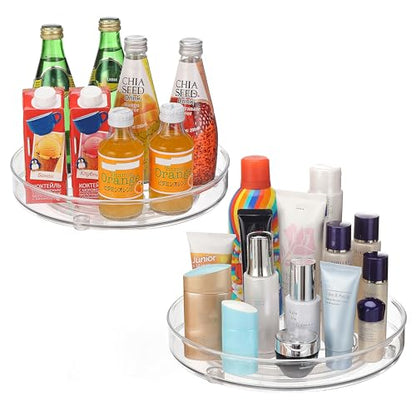 URALFA 2 Pack Lazy Susan Turntable, 10.5 Inch Spinning Cabinet Organizer | Clear Acrylic Rotating Round Lazy Susan, Plastic Spice Rack Storage for Fridge Refrigerator, Pantry, Countertop - size: 10.5 Inch / 1 Tier / 2 Pack