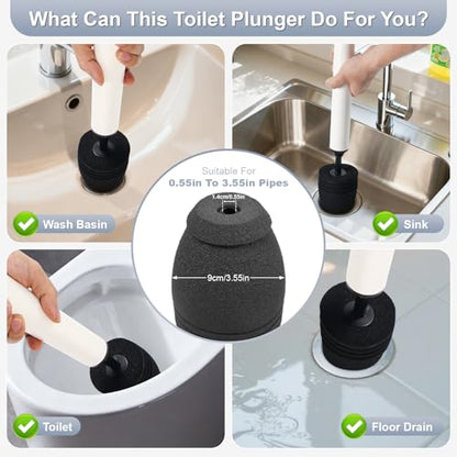 Toilet Plunger & Bathroom Plunger, Toilet Brush and Plunger Set - Powerful Air air Plunger & Toilet Auger, High Pressure Toilet Clog Tool for Sinks, Floor Drains & Clogged Pipes