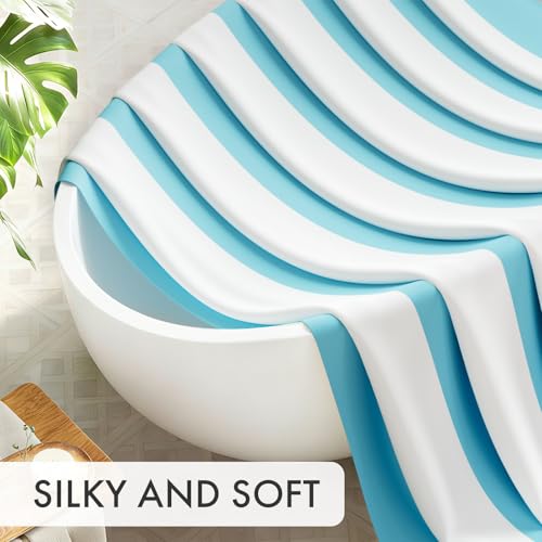 AmazerBath Blue Vertical Stripes Shower Curtain, Cute Blue Stripe Bathroom Shower Curtain with 12 Shower Curtain Hooks, Rustic Fabric Blue and White, 72x72 Inches - color: A- Blue Vertical Stripe+12 Metal Hooks, size: 72"W x 72"L (Pack of 1)