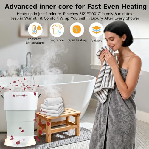 LIONROGE 27L Upgrade Foldable Towel Warmer for Bathroom with Handle- Heated Towel Warmers Bucket with Time Setting, Auto Shut Off,Fits Up to Two 40"X70" Oversized Towels, Bathrobes, Blankets