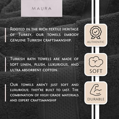 MAURA Grey Extra Large Turkish Cotton Luxury Bath Towels Set of 4. Ultra-Soft, Thick & Plush Towels for Bathroom - Space Gray - color: Space Gray, size: Bath Towel (4-Pack)