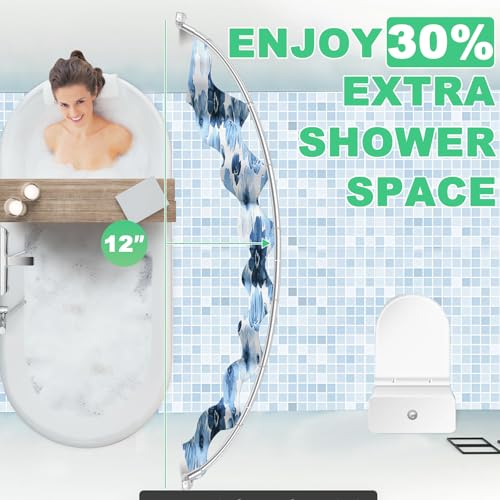 Curved Shower Curtain Rod 35-82In(2.9-6.8Ft), Brushed Nickel Rounded Rustproof Shower Rod for Bathroom Bathtub, Arched Shower Rod, Never Rust|Extra Space|Non-Slip|Expandable|Need to Drill - color: Brushed Nickel