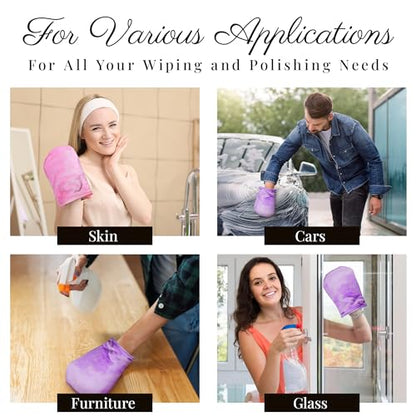 EcoSol Designs - Microfiber Mittens, Ultra-Soft Body Exfoliator Lathering and General Cleaning Dusting Must-Have, Thick Exfoliant Glove 2-Pack with Hanging Loops, Pink and Lavender, 6 x 9 inches Each - color: Mittens - Pink, Lavender