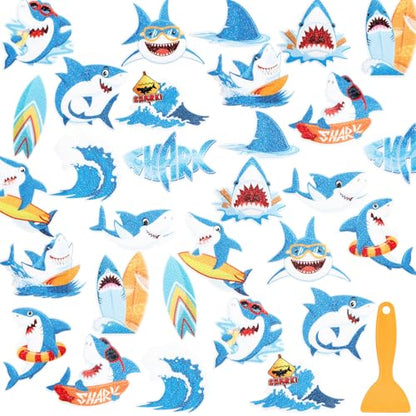 Fullhawl 30 Pcs Shark Non Slip Shower Stickers, Bathtub Safety | 30 Pack Shark Theme, Ocean Inspired Design, Strong Grip Texture, Non Slip Protection for Kids' Bathtub & Shower - style: Shark