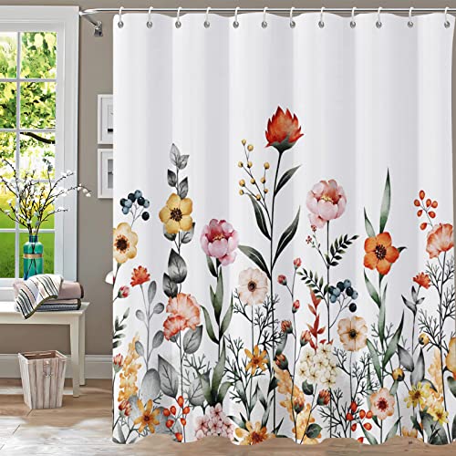 Floral Shower Curtain, Flower Shower Curtains for Bathroom, Watercolor Leaf Bathroom Curtain, Fabric Shower Curtains for Home Hotels Bathtubs Decor Easy Care Machine Washable 72x72 - color: Flower, size: 72"W x 72"L (Pack of 1)