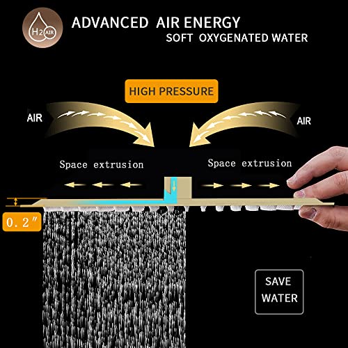 12 In Rain Shower Head High Pressure Rainfall Shower Head Brushed Gold | Square Rain Bathroom Showerhead, High Flow, Large Stainless Steel, Ceiling Mounted, Wall Mounted, Waterfall Full Body - color: Brushed Gold, size: 12 Inch