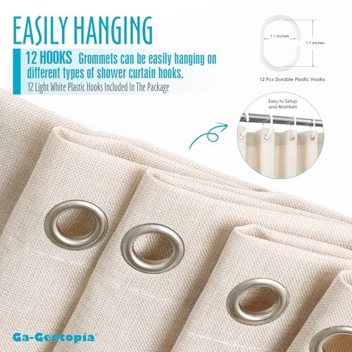 Ga-Geetopia Extra Long Linen Textured Shower Curtain Set with Hooks, Beige Boho Farmhouse Bath Shower Curtains for Bathroom Neutral Cloth, Hotel Luxury, Weighted, 72W x 84L, Cream - color: Linen | With Hooks, size: 72"W x 84"L (Pack of 1)