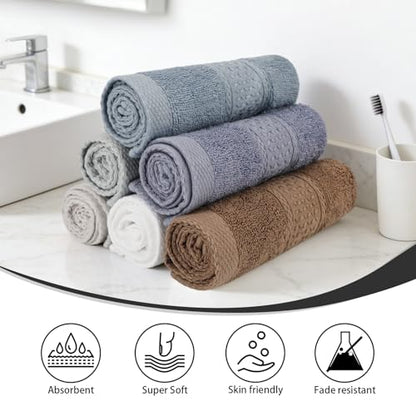 PHOGARY 100% Cotton Wash Cloth, 6 Pack Face Cloths Highly Absorbent Bath Washcloths Soft Makeup Remover Face Towels Cleansing Wash Cloths for Showering, Bathroom, Gym, and Kitchen, 6 Colors, 13"x13" - color: Multicoloured B