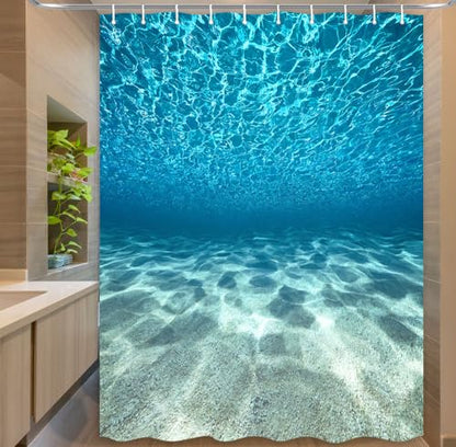 MERCHR Blue Ocean Beach Shower Curtain, Nature Underwater Sea World Scene Bathroom Curtains Waterproof Fabric, 60X72 Inches - color: Blue, size: 60"W x 72"L (Pack of 1)