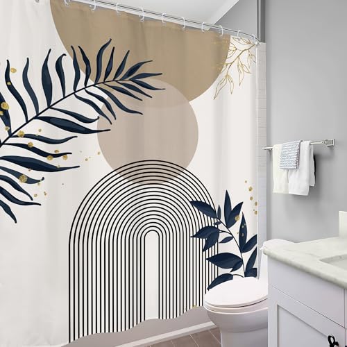 Mid Century Boho Abstract Gold Leaves Brown Bathroom Shower Curtain Set | Beige Tan look; 60"W x 72"L. waterproof HD print, quick-dry fabric and free hooks for easy setup. - color: A-03gray, size: 60"W x 72"L (Pack of 1)