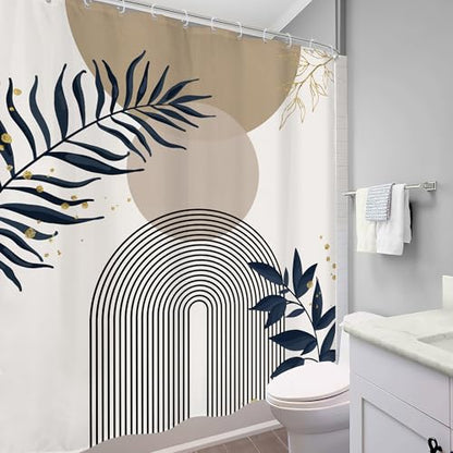 Mid Century Boho Abstract Gold Leaves Brown Bathroom Shower Curtain Set | Beige Tan look; 60"W x 72"L. waterproof HD print, quick-dry fabric and free hooks for easy setup. - color: A-03gray, size: 60"W x 72"L (Pack of 1)