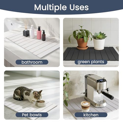 Meowoo Stone Drying Mat for Kitchen Counter, 15.7"x11.8" Foldable Diatomaceous Earth Mat, Super Absorbent, Quick-Dry Bath & Kitchen Pad for Dishes, Cups, Bottles, Non-Slip, Fits Any Countertop - White - size: 15.7" x 11.8"