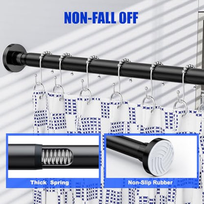 Ausemku Shower Curtain Rod 32-80 Inch Adjustable - Heavy Duty No drill Spring Tension Shower Rod, Non-Slip Rustproof Telescopic Rod for Bathroom, Black - color: Black, size: 32-80 Inches