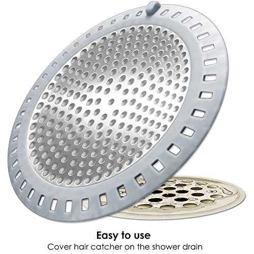Seatery 2PCS Shower Drain Hair Catcher, Shower Drain Strainer, Stainless Steel with Silicone Edging, 4.75 Inch Diameter - color: Silver