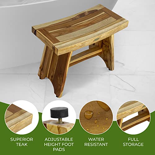 EcoDecors Serenity 24-Inch Teak Shower Stool, Non-Slip, 250 lb | Comfortable teak shower seat fits standard and walk-in showers while saving space in compact bathroom layouts - size: 24" bar