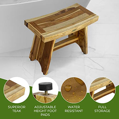 EcoDecors Serenity 24-Inch Teak Shower Stool, Non-Slip, 250 lb | Comfortable teak shower seat fits standard and walk-in showers while saving space in compact bathroom layouts - size: 24" bar
