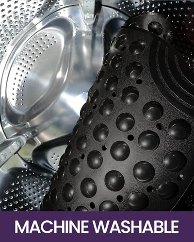 DEXI Bathtub Mat Non Slip 16x35, Shower Floor Mats for Bathroom Bath Tub | Black, Washable Oval Bathmat, Suction Cups and Drain Holes to Keep Tubs Clean - color: All Black