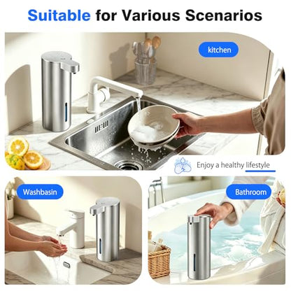 Touchless Automatic Liquid Soap Dispenser, Stainless Steel, Rechargeable | 4 Levels Adjustable, No Clog,13.5oz Capacity,IPX5 Waterproof, Wall Mount, For Hand & Dish Soap, Bathroom Kitchen Hotel Use - color: Stainless Steel